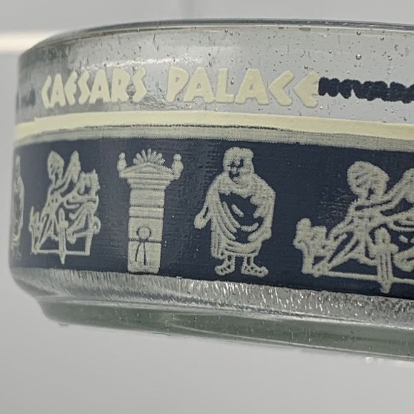 Caesars Palace Las Vegas Nevada Ashtray 1970 Casino Greek Clear Blue Ribbed Base - Picture 9 of 9